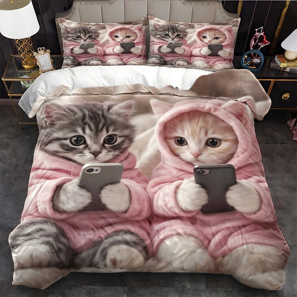 Duvet Cover Sets With Zipper - طقم غطاء لحاف بنمط قطة لطيفة
