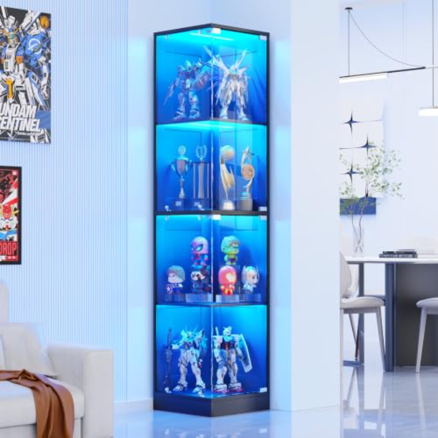خزانة عرض زاوية بأبواب زجاجية، - مراجعة Lighting وسعره